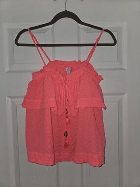 Lilly Pulitzer Coral Pink Ruffle Tassel Camisole
